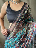Astonishing Sky-Blue Kalamkari Printed Cotton Event Wear Saree - Zeel Clothing
