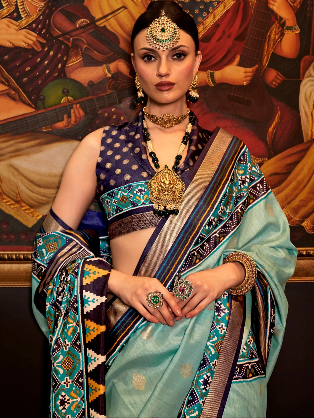 Astonishing Sky-Blue Patola Printed Silk Festival Wear Saree With Blouse - Zeel Clothing