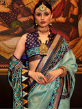 Astonishing Sky-Blue Patola Printed Silk Festival Wear Saree With Blouse - Zeel Clothing