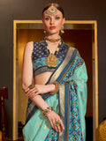 Astonishing Sky-Blue Patola Printed Silk Festival Wear Saree With Blouse - Zeel Clothing