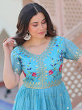 Astonishing Sky-Blue Sequins Chinon Festival Wear Gown - Zeel Clothing