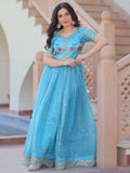 Astonishing Sky-Blue Sequins Chinon Festival Wear Gown - Zeel Clothing