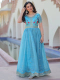 Astonishing Sky-Blue Sequins Chinon Festival Wear Gown - Zeel Clothing