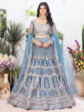 Astonishing Sky-Blue Sequins Net Bridesmaid Lehenga Choli - Zeel Clothing