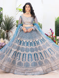 Astonishing Sky-Blue Sequins Net Bridesmaid Lehenga Choli - Zeel Clothing