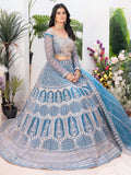 Astonishing Sky-Blue Sequins Net Bridesmaid Lehenga Choli - Zeel Clothing