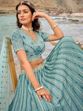 Astonishing Sky-Blue Thread Work Georgette Bridesmaid Lehenga Choli - Zeel Clothing