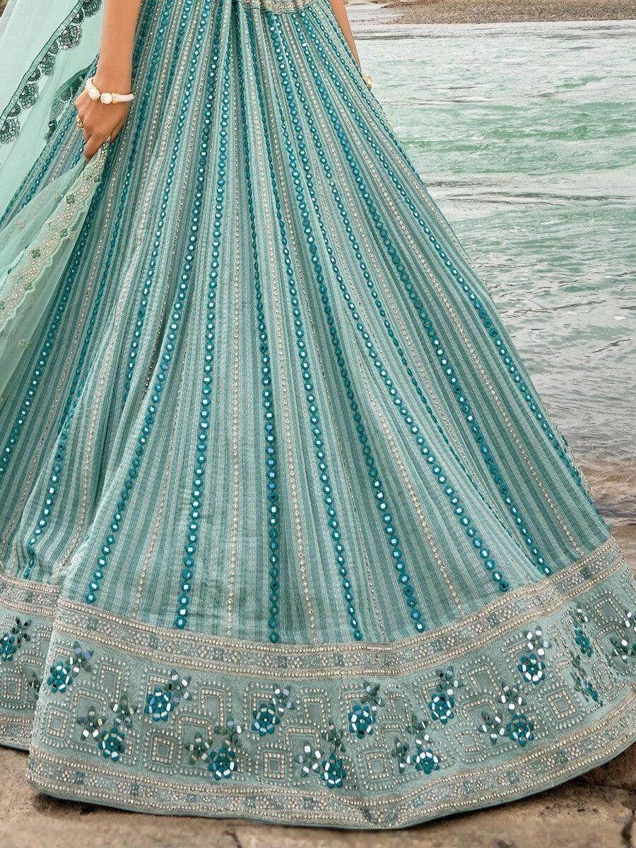 Astonishing Sky-Blue Thread Work Georgette Bridesmaid Lehenga Choli - Zeel Clothing
