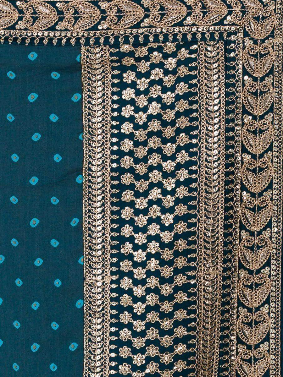 Astonishing Teal Blue Bandhani Printed Silk Wedding Wear Saree - Zeel Clothing