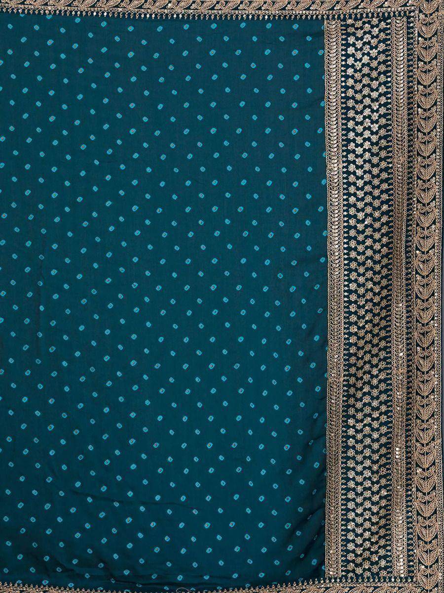 Astonishing Teal Blue Bandhani Printed Silk Wedding Wear Saree - Zeel Clothing