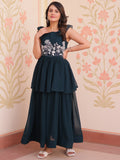 Astonishing Teal Blue Sequins Organza Event Wear Gown - Zeel Clothing
