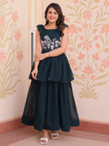 Astonishing Teal Blue Sequins Organza Event Wear Gown - Zeel Clothing