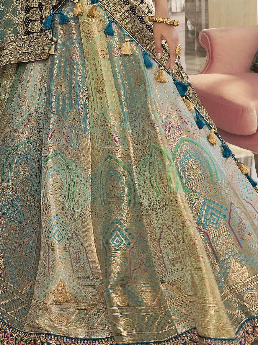 Astonishing Teal Embroidered Silk Bridal Wear Lehenga Choli - Zeel Clothing