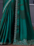 Astonishing Teal Green Lace Work Chiffon Reception Wear Saree - Zeel Clothing