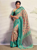 Astonishing Turquoise Blue Printed Silk Saree With Blouse - Zeel Clothing
