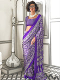 Astonishing Violet Printed Satin Festival Wear Saree With Blouse - Zeel Clothing