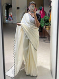 Astonishing White Arca Work Gadhawal Chex Festival Wear Saree - Zeel Clothing