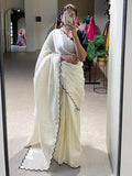 Astonishing White Arca Work Gadhawal Chex Festival Wear Saree - Zeel Clothing