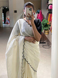 Astonishing White Arca Work Gadhawal Chex Festival Wear Saree - Zeel Clothing