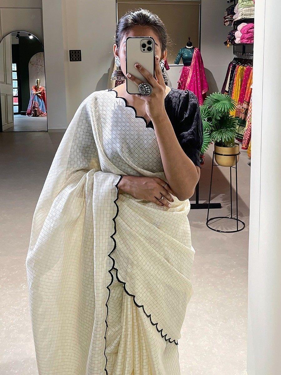 Astonishing White Arca Work Gadhawal Chex Festival Wear Saree - Zeel Clothing