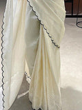 Astonishing White Arca Work Gadhawal Chex Festival Wear Saree - Zeel Clothing