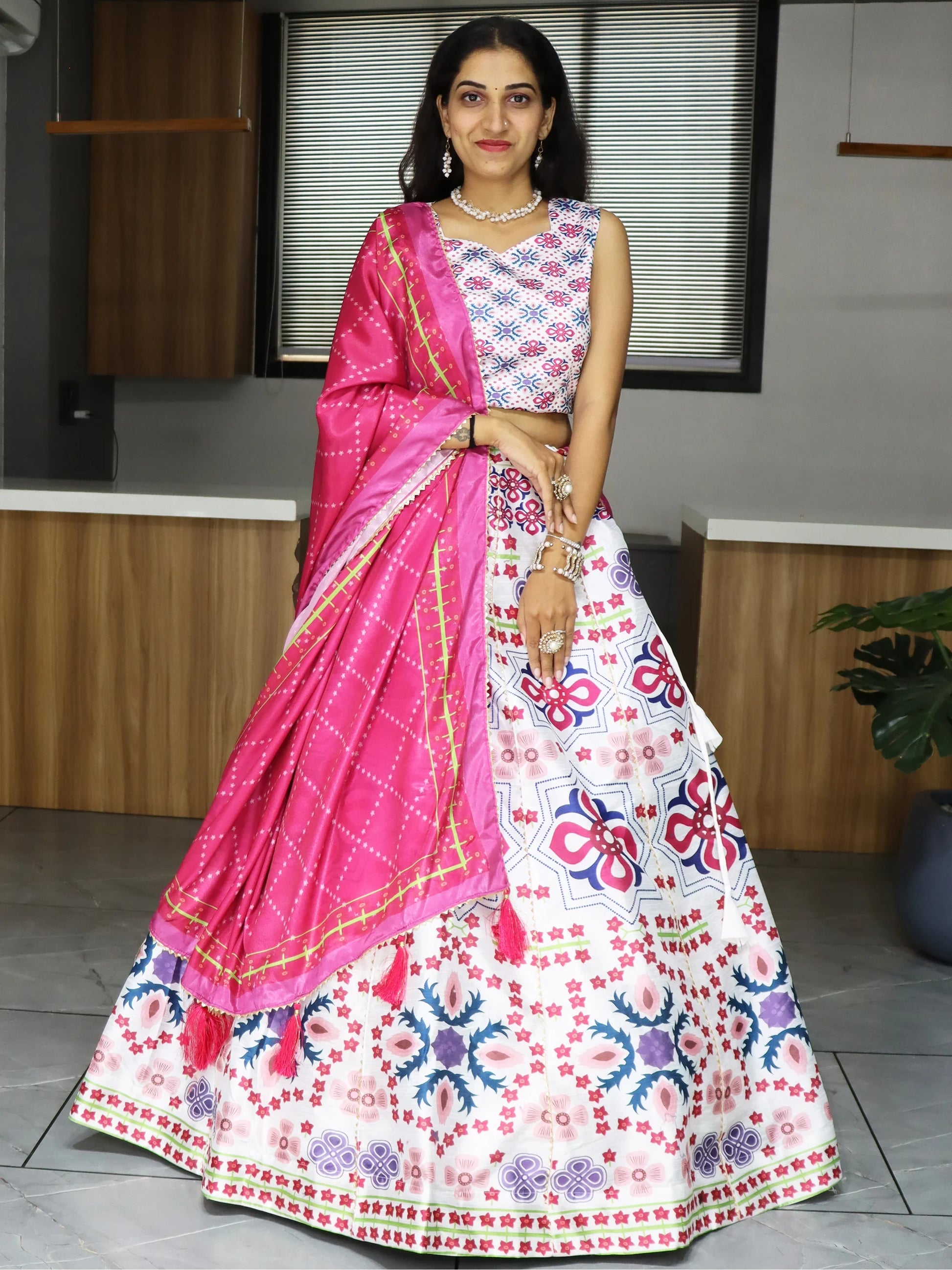Astonishing White Digital Printed Art Silk Lehenga Choli With Dupatta - Zeel Clothing