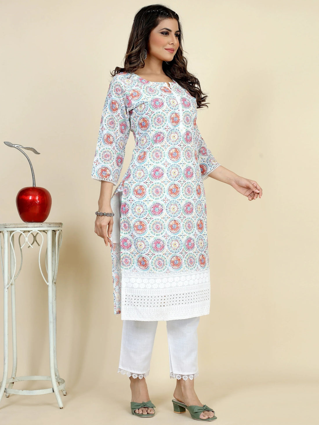 Astonishing White Digital Printed Georgette Readymade Kurti