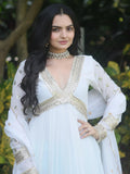 Astonishing White Embroidered Georgette Gown With Dupatta