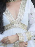 Astonishing White Embroidered Georgette Gown With Dupatta
