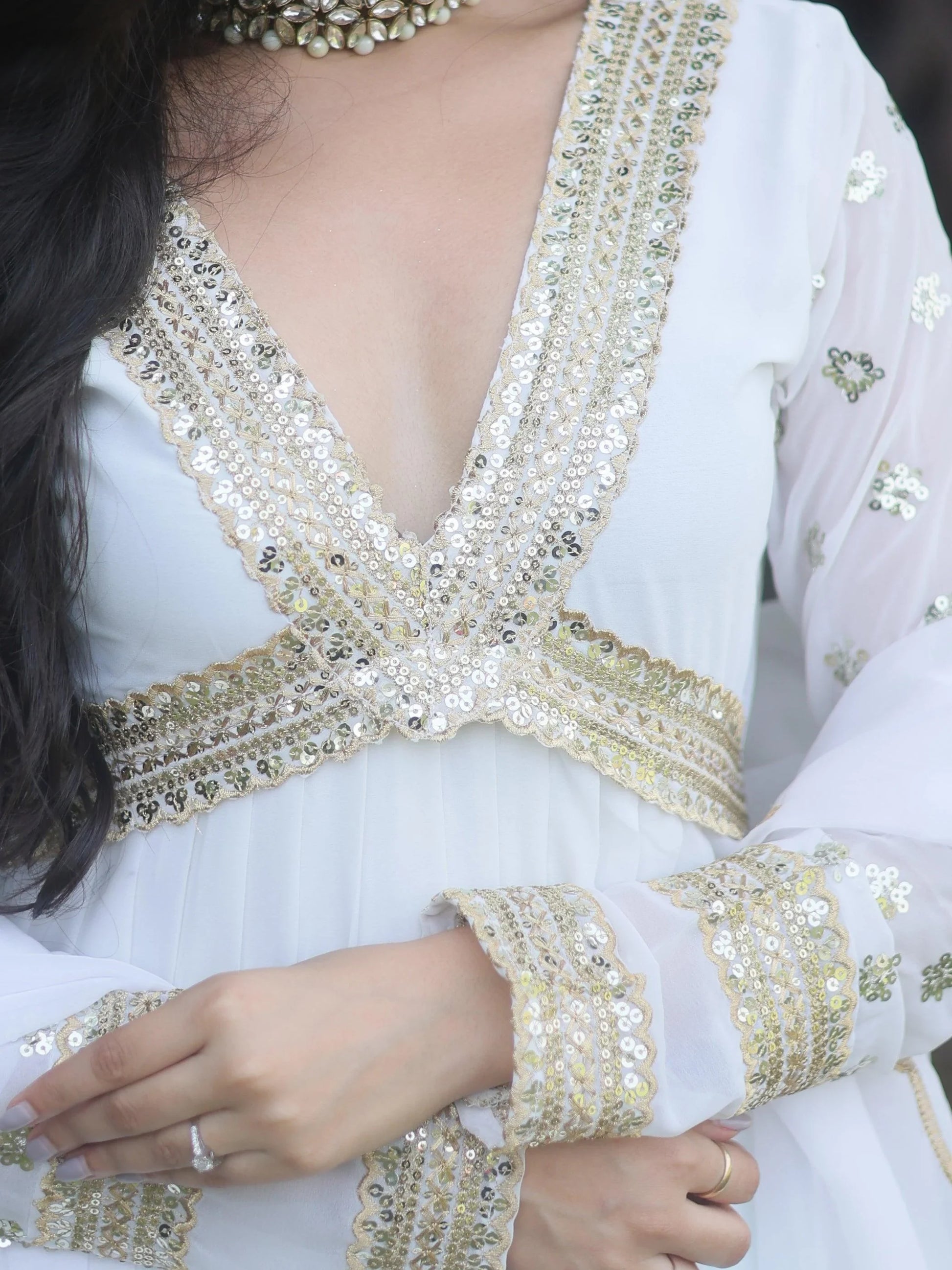 Astonishing White Embroidered Georgette Gown With Dupatta