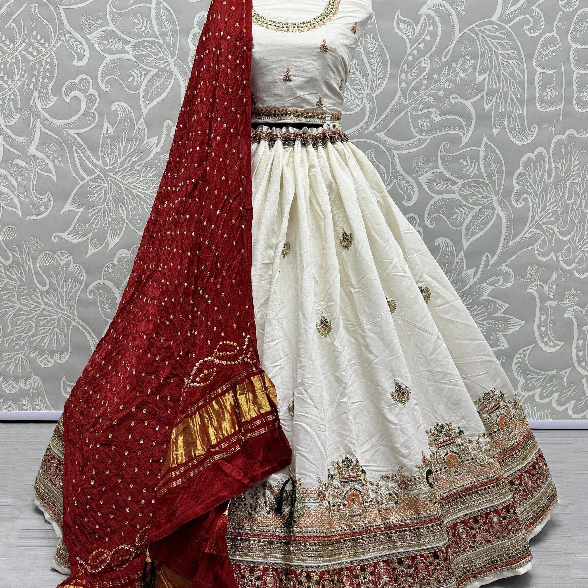 Astonishing White Thread-Work Silk Lehenga Choli With Dupatta - Zeel Clothing