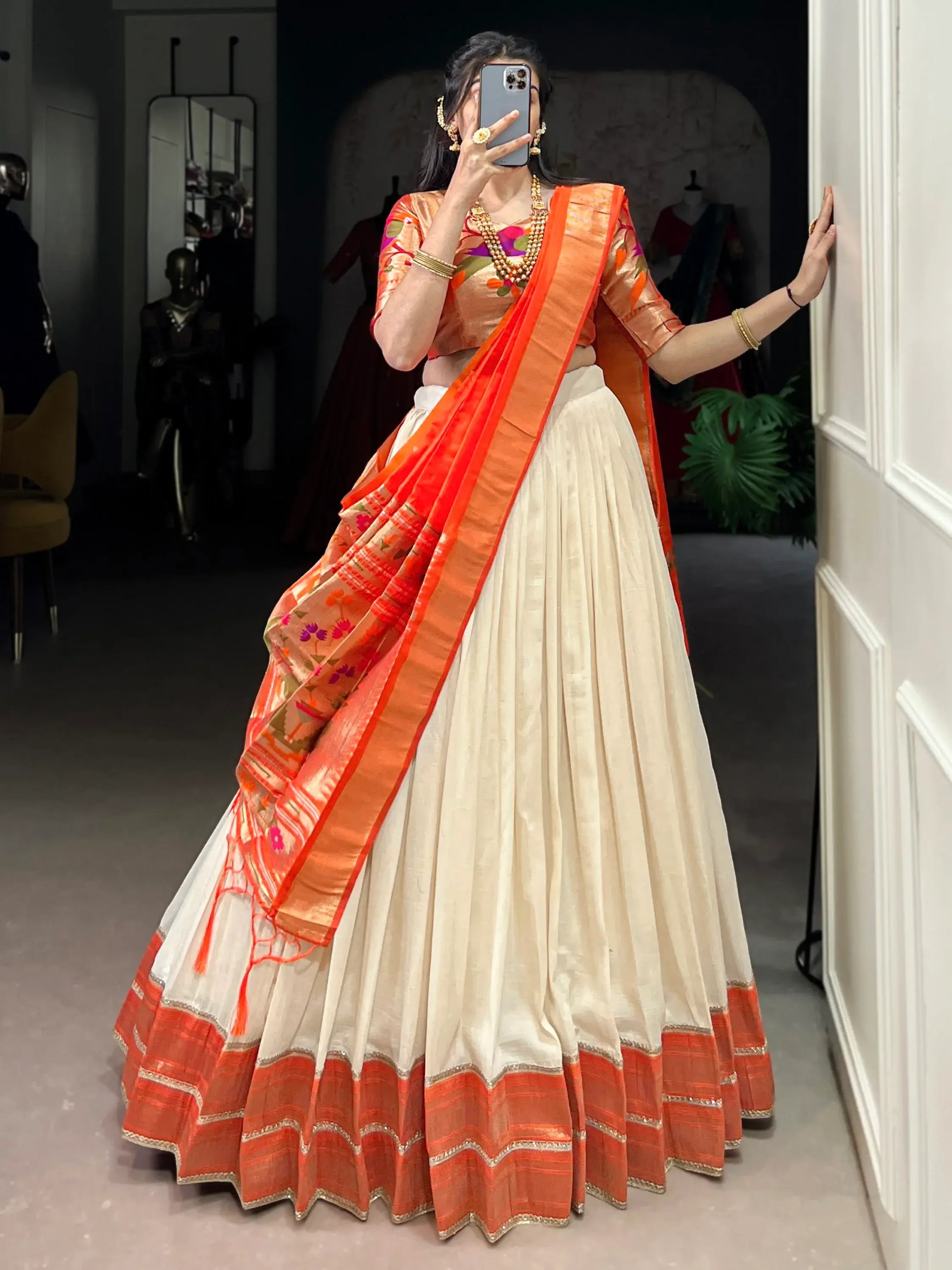Astonishing White Zari Weaving Paithani Event Wear Lehenga Choli With Dupatta - Zeel Clothing