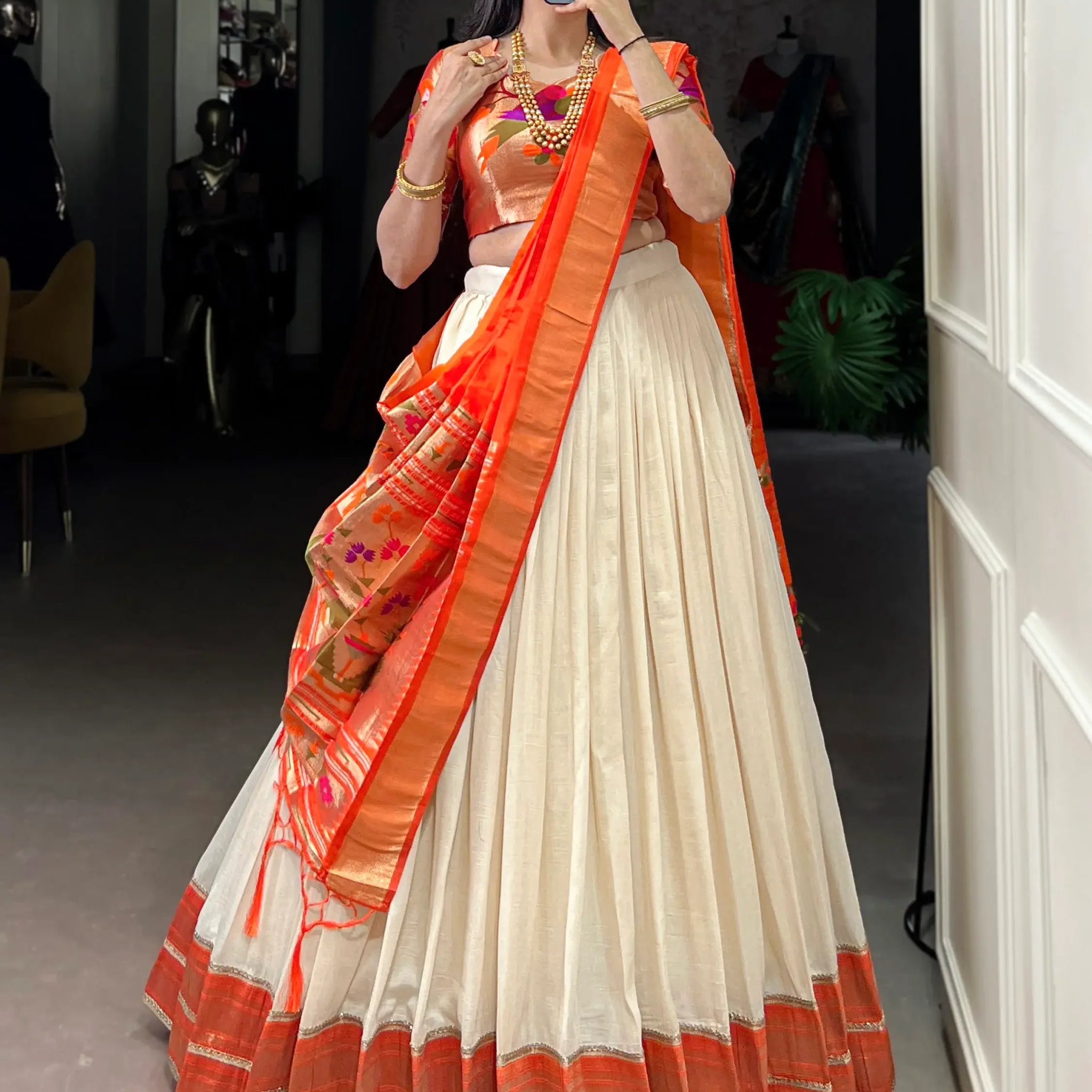 Astonishing White Zari Weaving Paithani Event Wear Lehenga Choli With Dupatta - Zeel Clothing