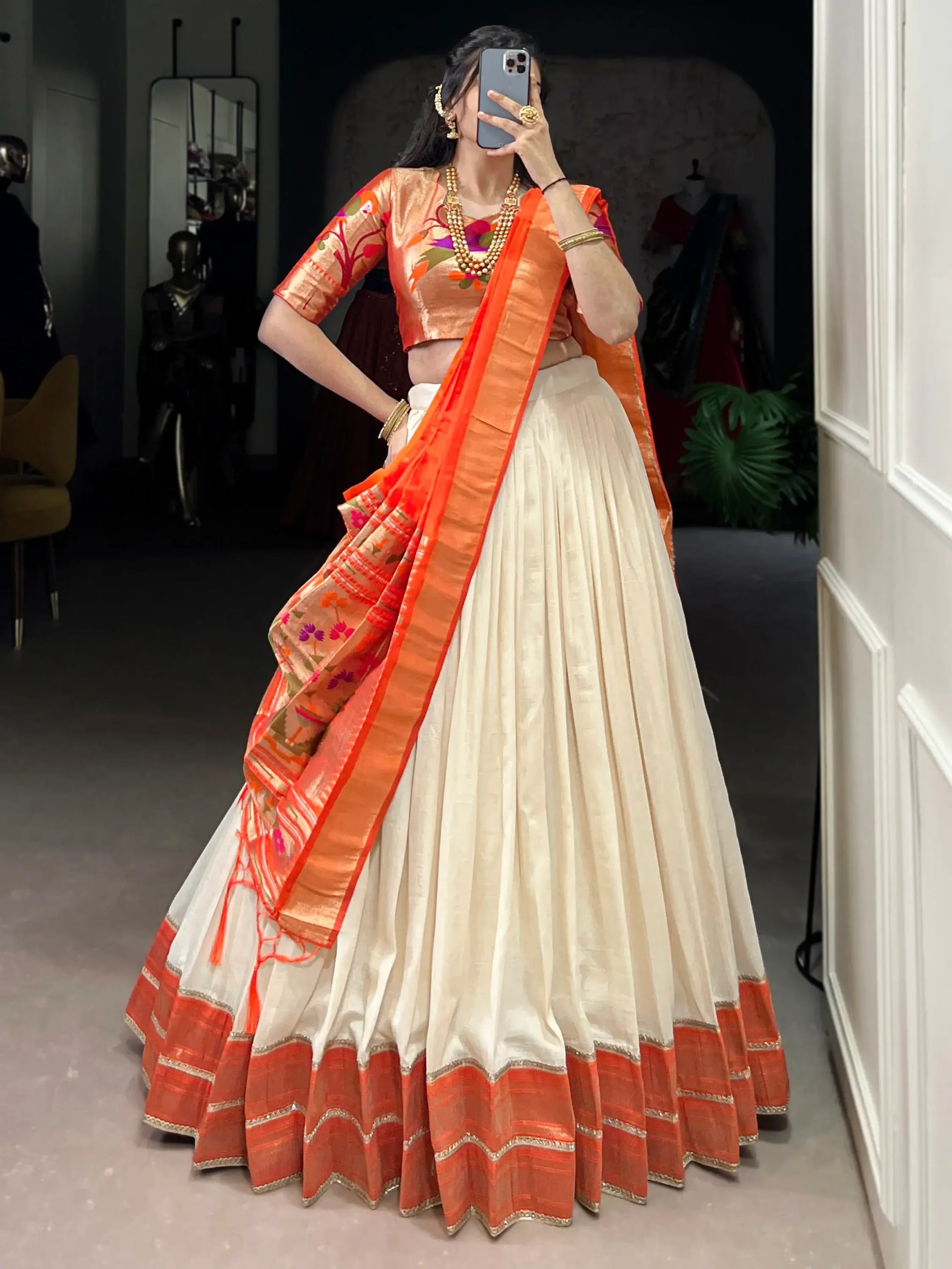 Astonishing White Zari Weaving Paithani Event Wear Lehenga Choli With Dupatta - Zeel Clothing