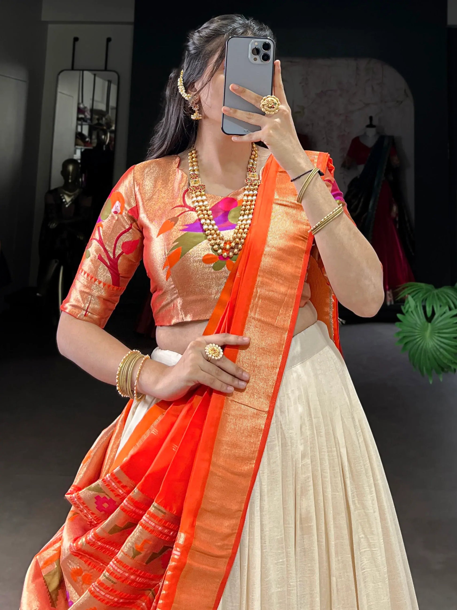 Astonishing White Zari Weaving Paithani Event Wear Lehenga Choli With Dupatta - Zeel Clothing