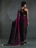 Astonishing Wine Border Work Satin Cocktail Wear Saree - Zeel Clothing