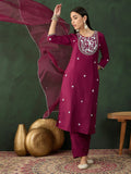 Astonishing Wine Embroidered Silk Event Wear Pant Suit With Dupatta - Zeel Clothing