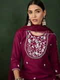 Astonishing Wine Embroidered Silk Event Wear Pant Suit With Dupatta - Zeel Clothing