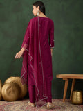 Astonishing Wine Embroidered Silk Event Wear Pant Suit With Dupatta - Zeel Clothing