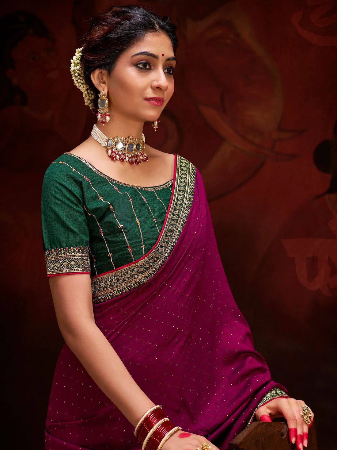 Astonishing Wine Heavy Lace Work Silk Festival Wear Saree With Blouse - Zeel Clothing