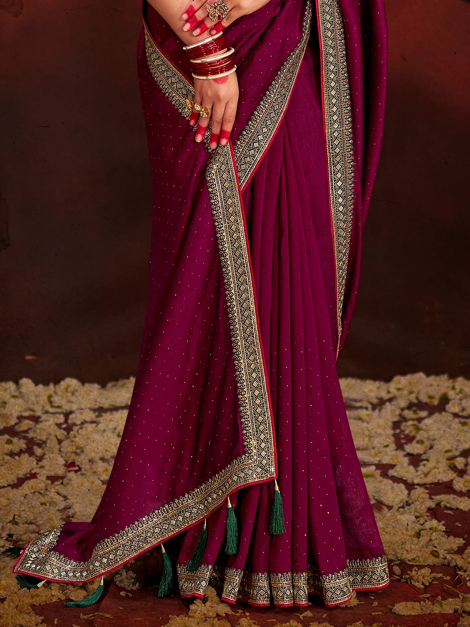 Astonishing Wine Heavy Lace Work Silk Festival Wear Saree With Blouse - Zeel Clothing