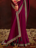 Astonishing Wine Heavy Lace Work Silk Festival Wear Saree With Blouse - Zeel Clothing