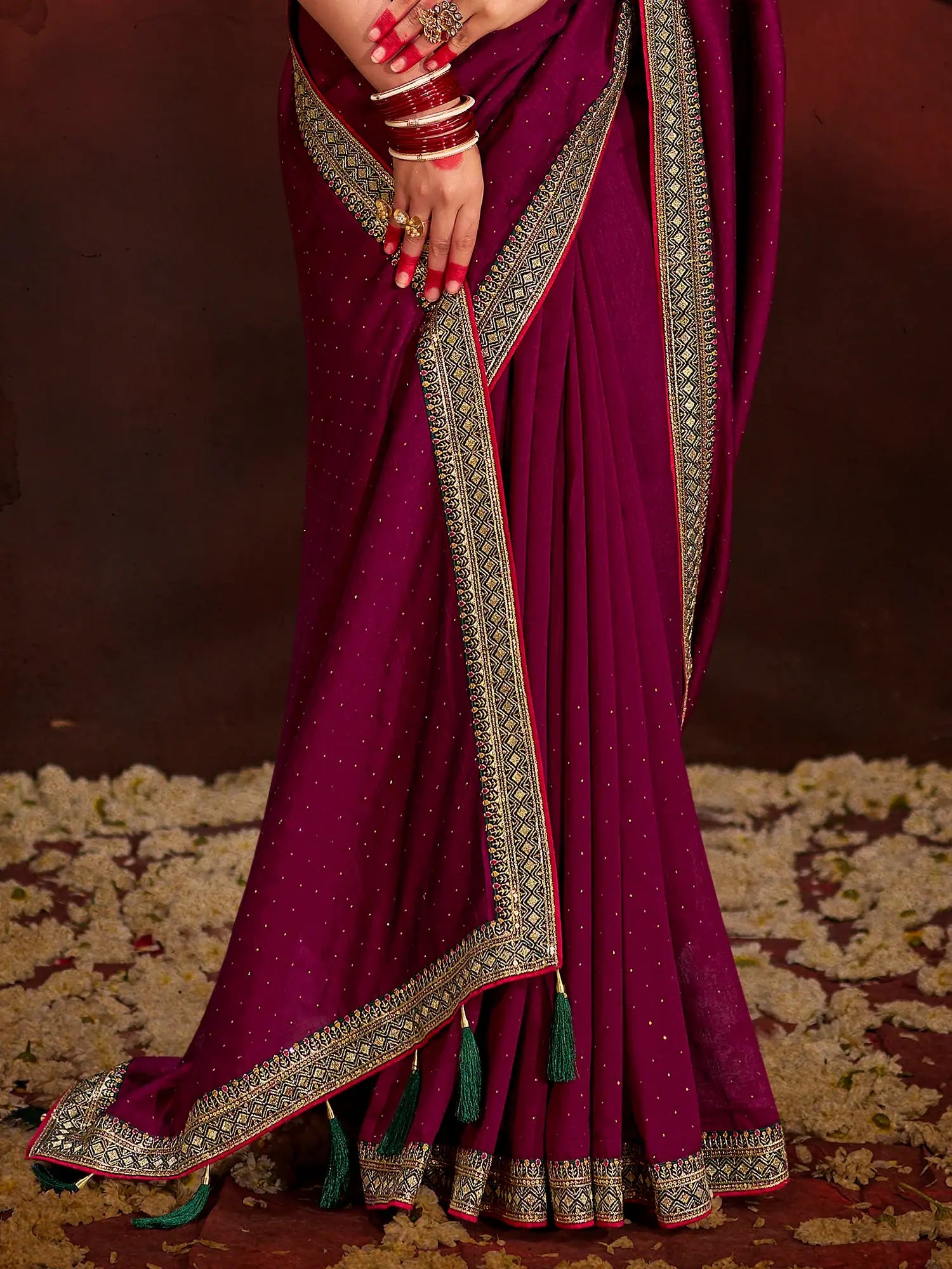 Astonishing Wine Heavy Lace Work Silk Festival Wear Saree With Blouse - Zeel Clothing