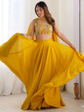 Astonishing Yellow Georgette Haldi Wear Lehenga With Embroidered Choli