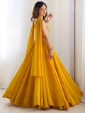 Astonishing Yellow Georgette Haldi Wear Lehenga With Embroidered Choli