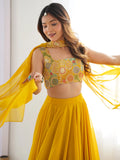 Astonishing Yellow Georgette Haldi Wear Lehenga With Embroidered Choli