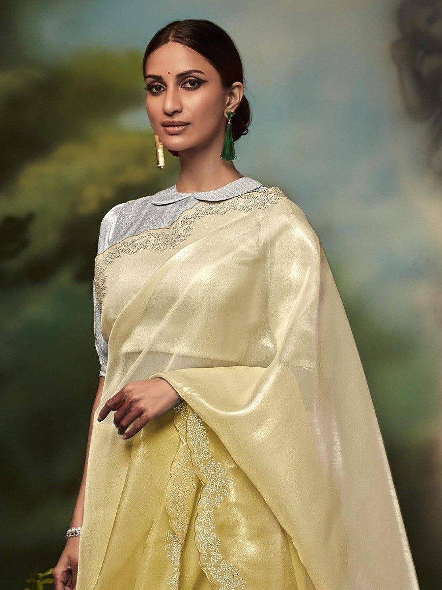 Astonishing Yellow Stone Work Silk Event Wear Saree With Blouse - Zeel Clothing