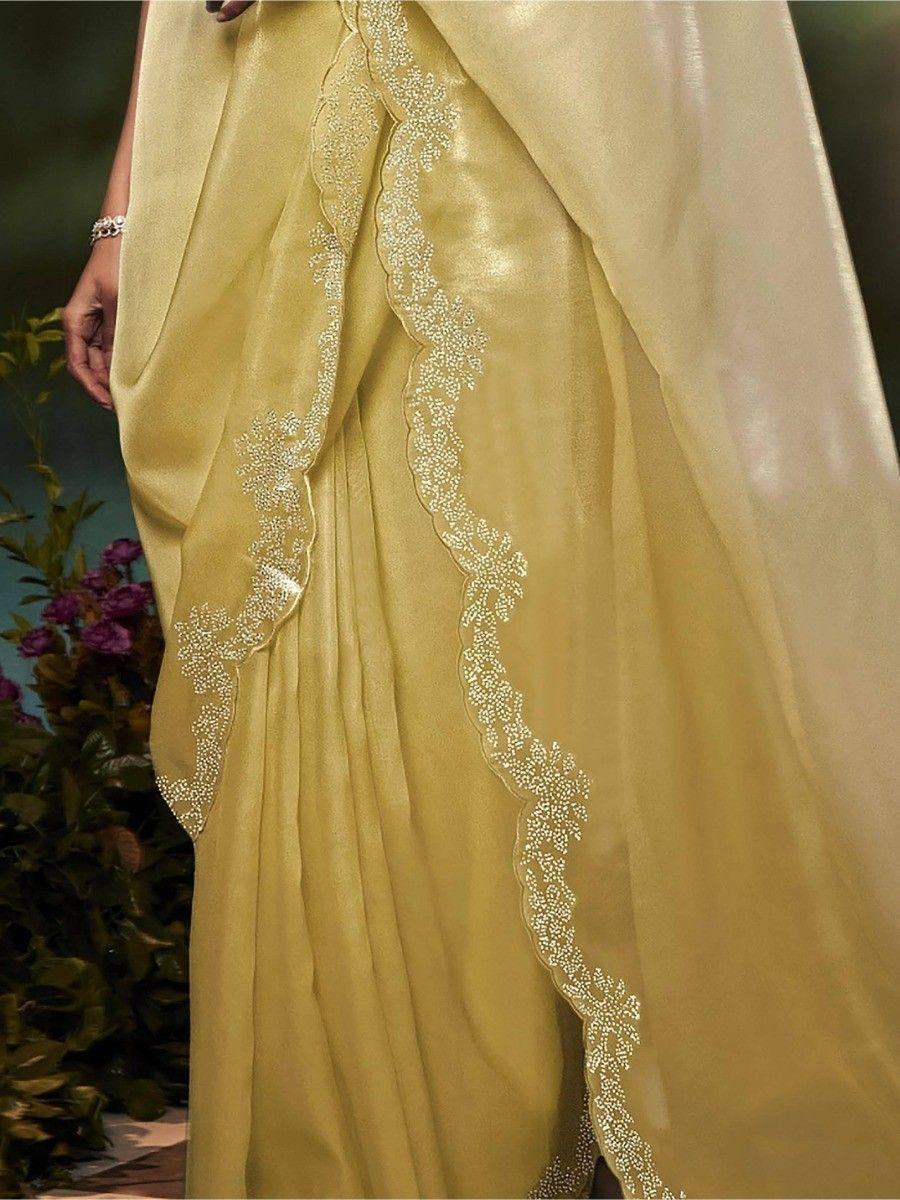 Astonishing Yellow Stone Work Silk Event Wear Saree With Blouse - Zeel Clothing