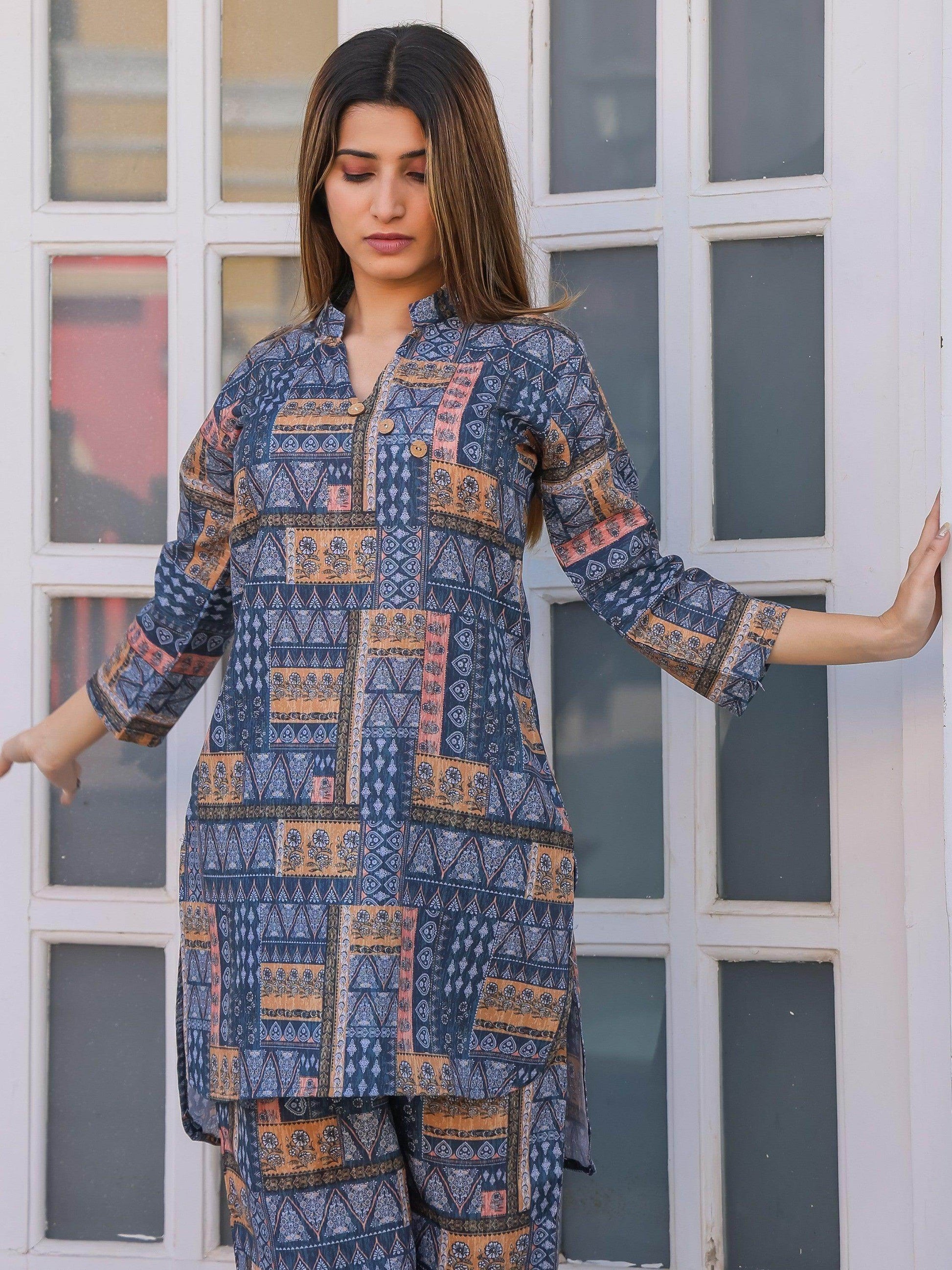 Astounding Blue Digital Printed Cotton Top Palazzo Co-Ord Set - Zeel Clothing