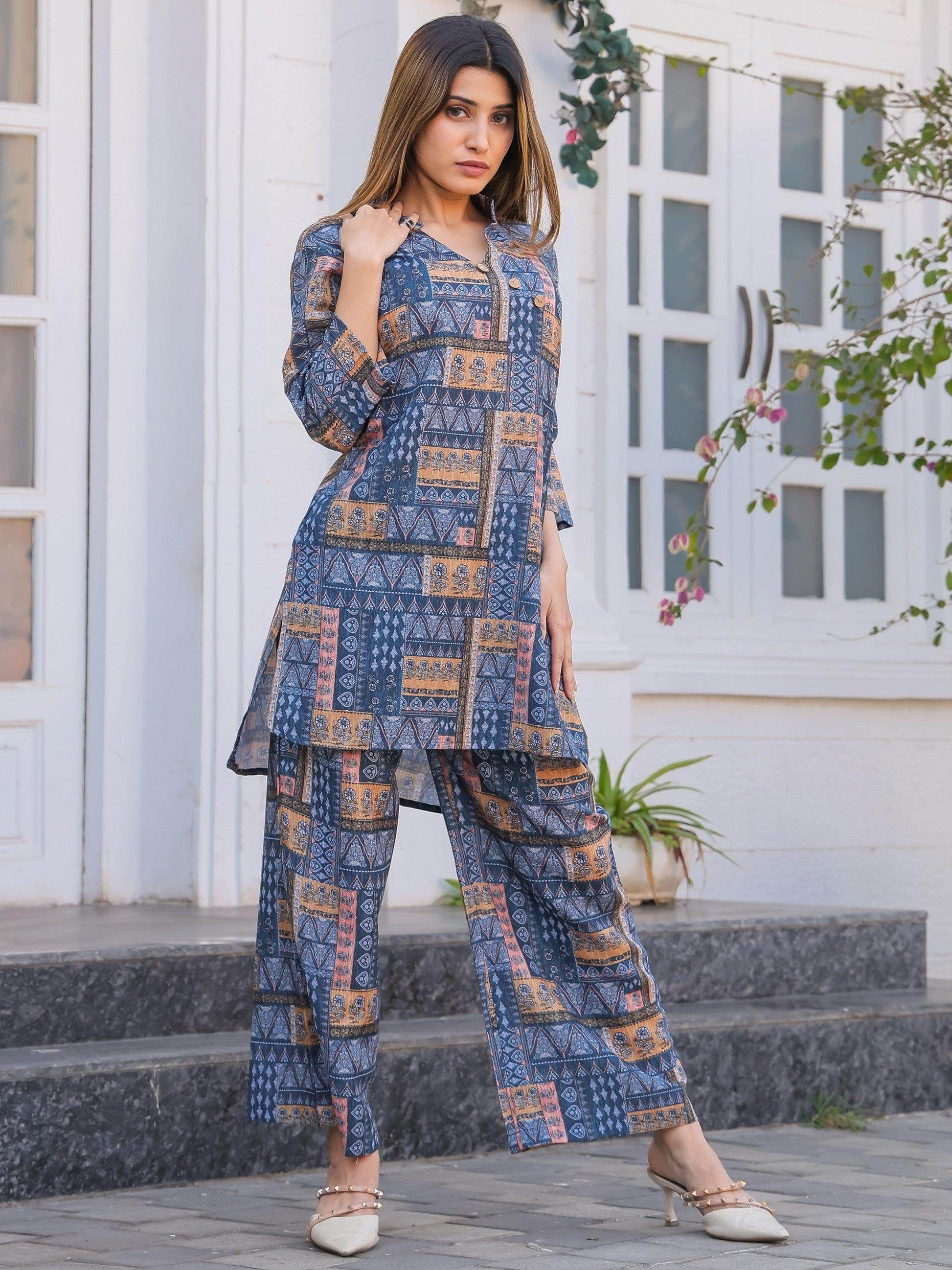 Astounding Blue Digital Printed Cotton Top Palazzo Co-Ord Set - Zeel Clothing